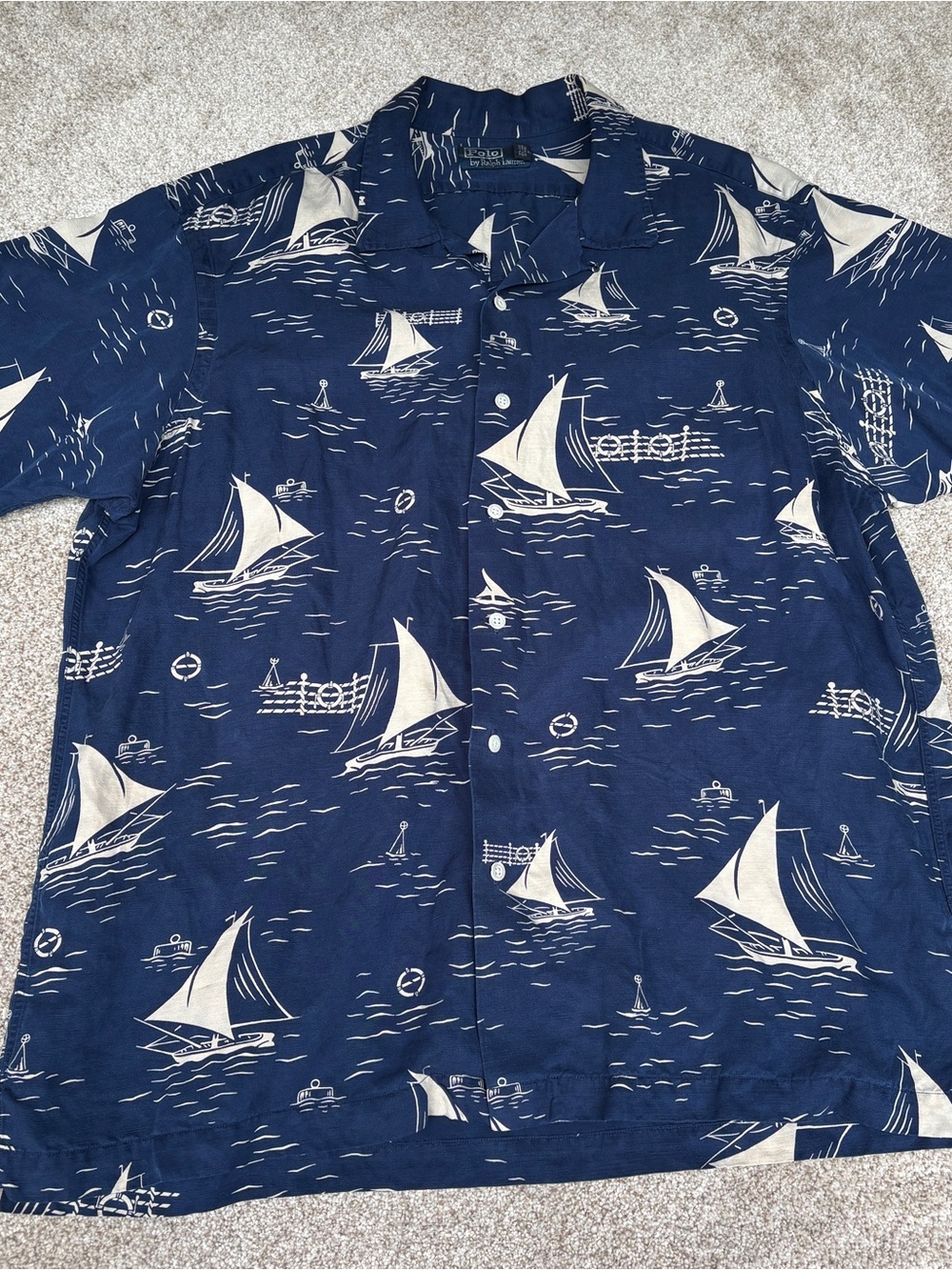 Polo Ralph Lauren Men’s XL Button Up Silk & Linen Blend Sailboats Hawaiian Shirt